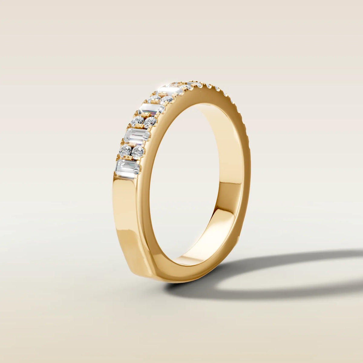 1317 - Emerald and Round Shaped Half Eternity Band, view 1