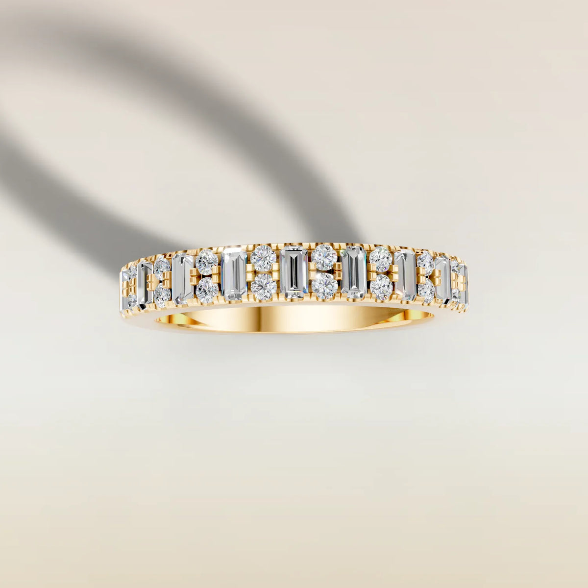 1317 - Emerald and Round Shaped Half Eternity Band, view 4