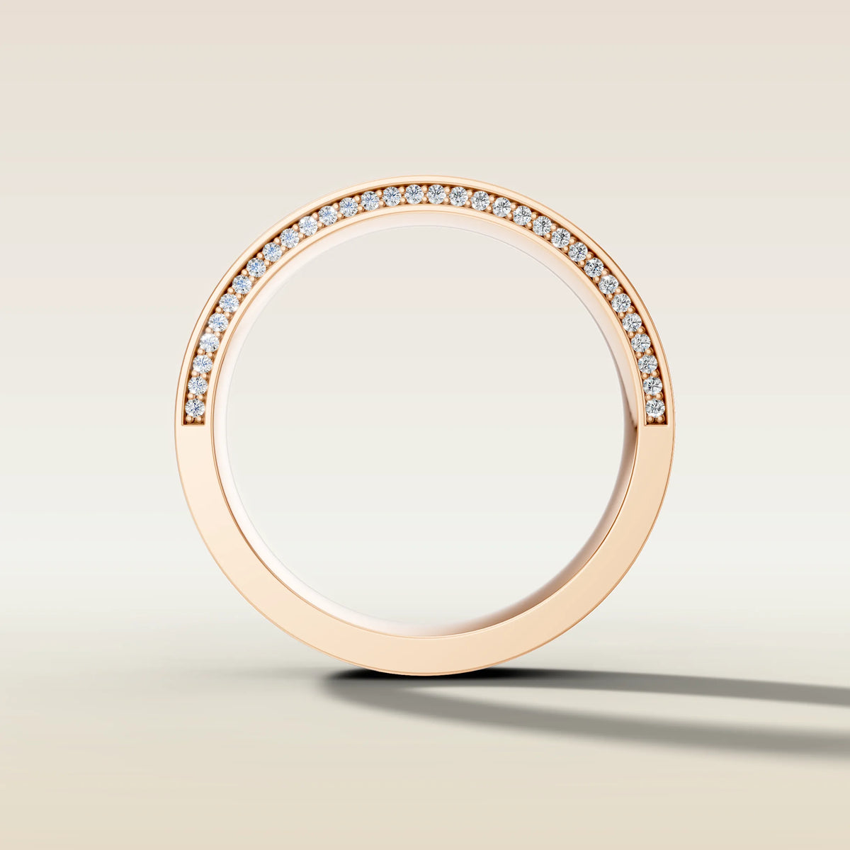 7mm Platinum Low Dome Half Hidden Pavé Diamond Wedding Band, view 11