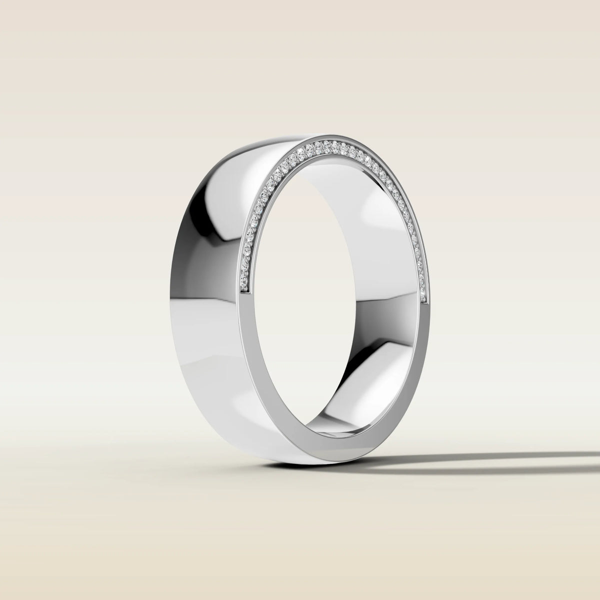 7mm Platinum Low Dome Half Hidden Pavé Diamond Wedding Band, view 5