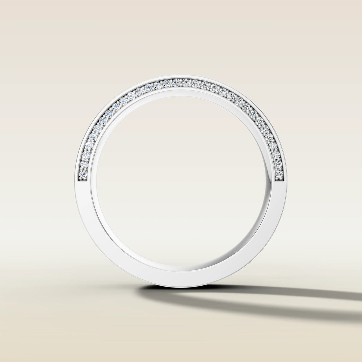 7mm Platinum Low Dome Half Hidden Pavé Diamond Wedding Band, view 6