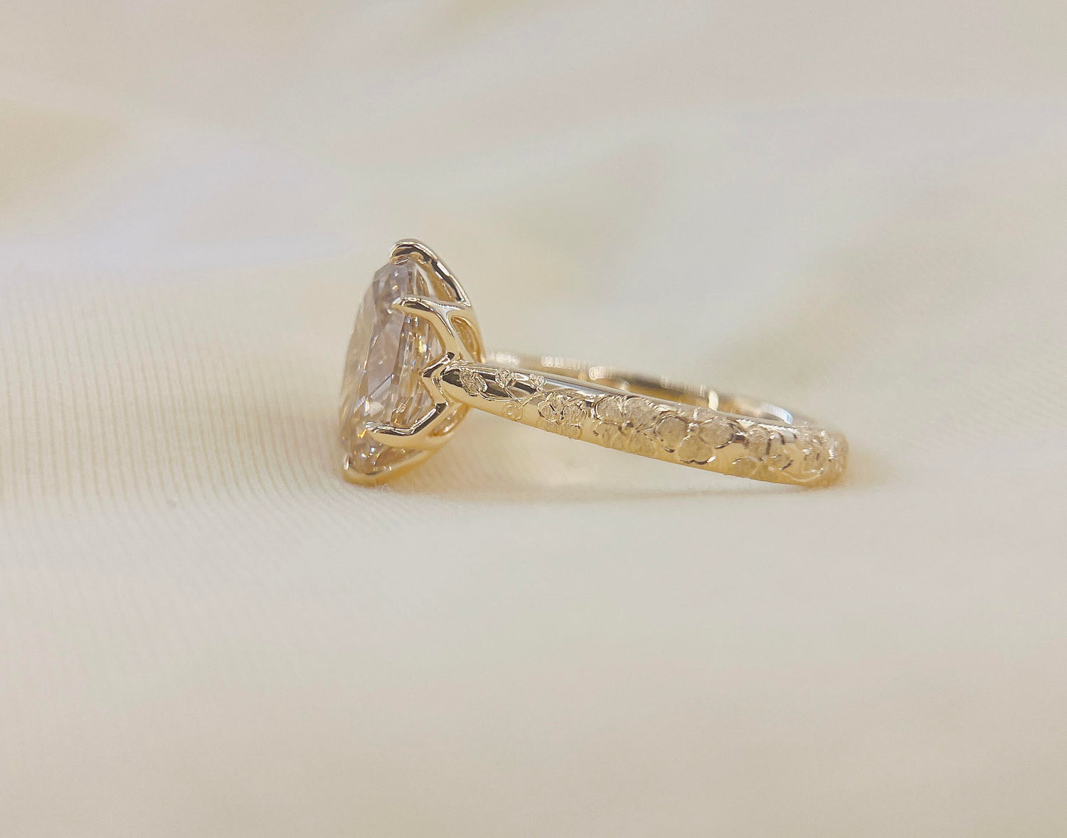 SOLD - Champagne Oval Tulip Basket Floral Engraving