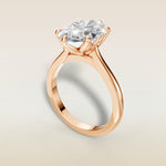 Oval Tulip Six Petal engagement ring in rose gold, angled view