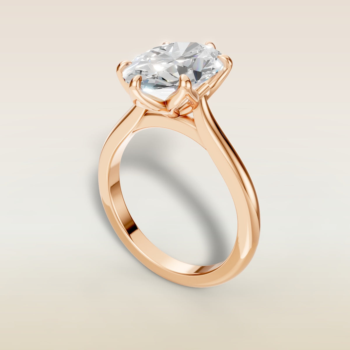 Oval Tulip Six Petal engagement ring in rose gold, angled view