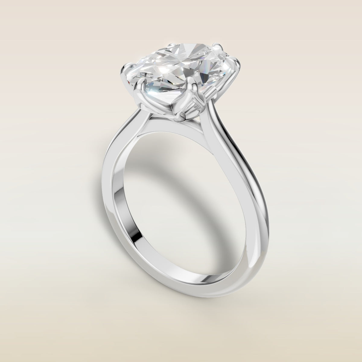 Oval Tulip Six Petal engagement ring in white gold, angled view