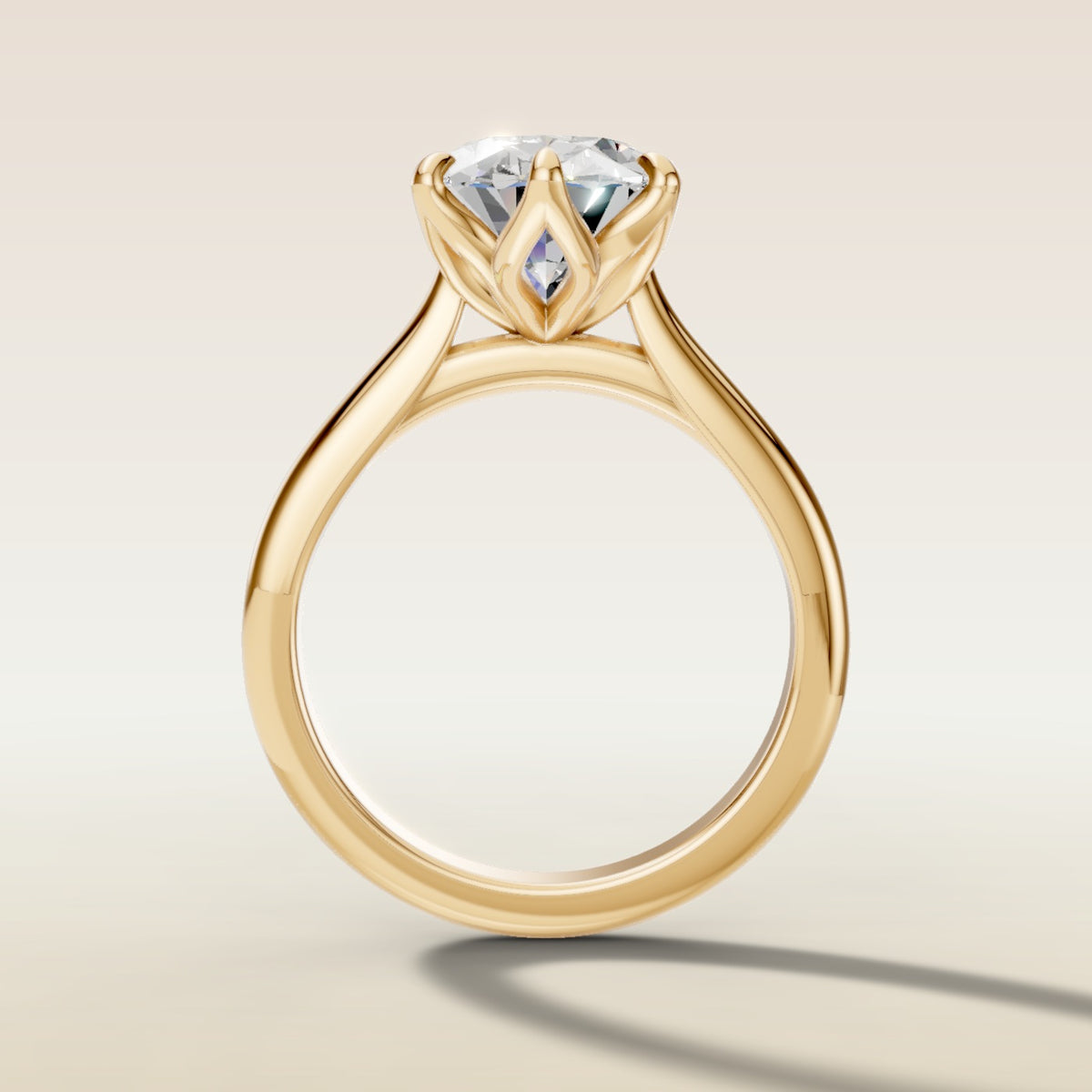 Oval Tulip Six Petal engagement ring in yellow gold
