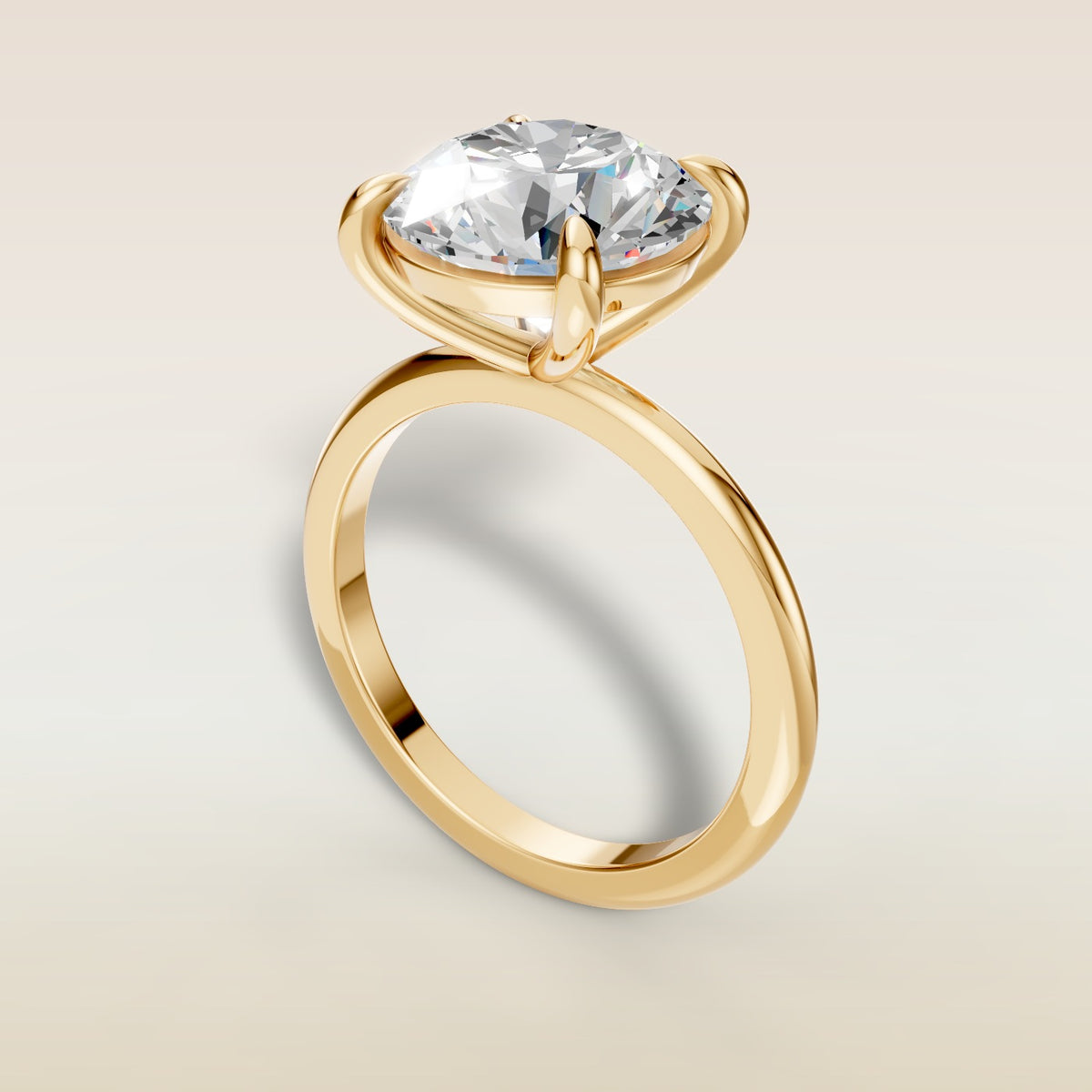 Round Classic Solitaire engagement ring in yellow gold, angled view