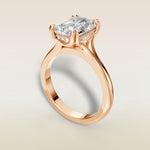 Radiant Tulip Hidden Halo Double Prong Split Shank engagement ring in rose gold, angled view