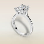 Radiant Tulip Hidden Halo Double Prong Split Shank engagement ring in white gold, angled view