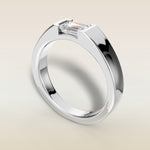 Emerald Half Bezel Low Profile engagement ring in white gold, angled view
