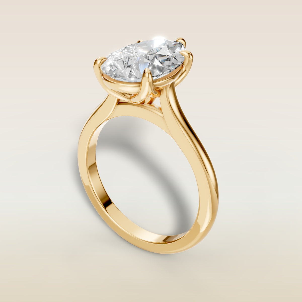 Pear Tulip Classic engagement ring in yellow gold, angled view