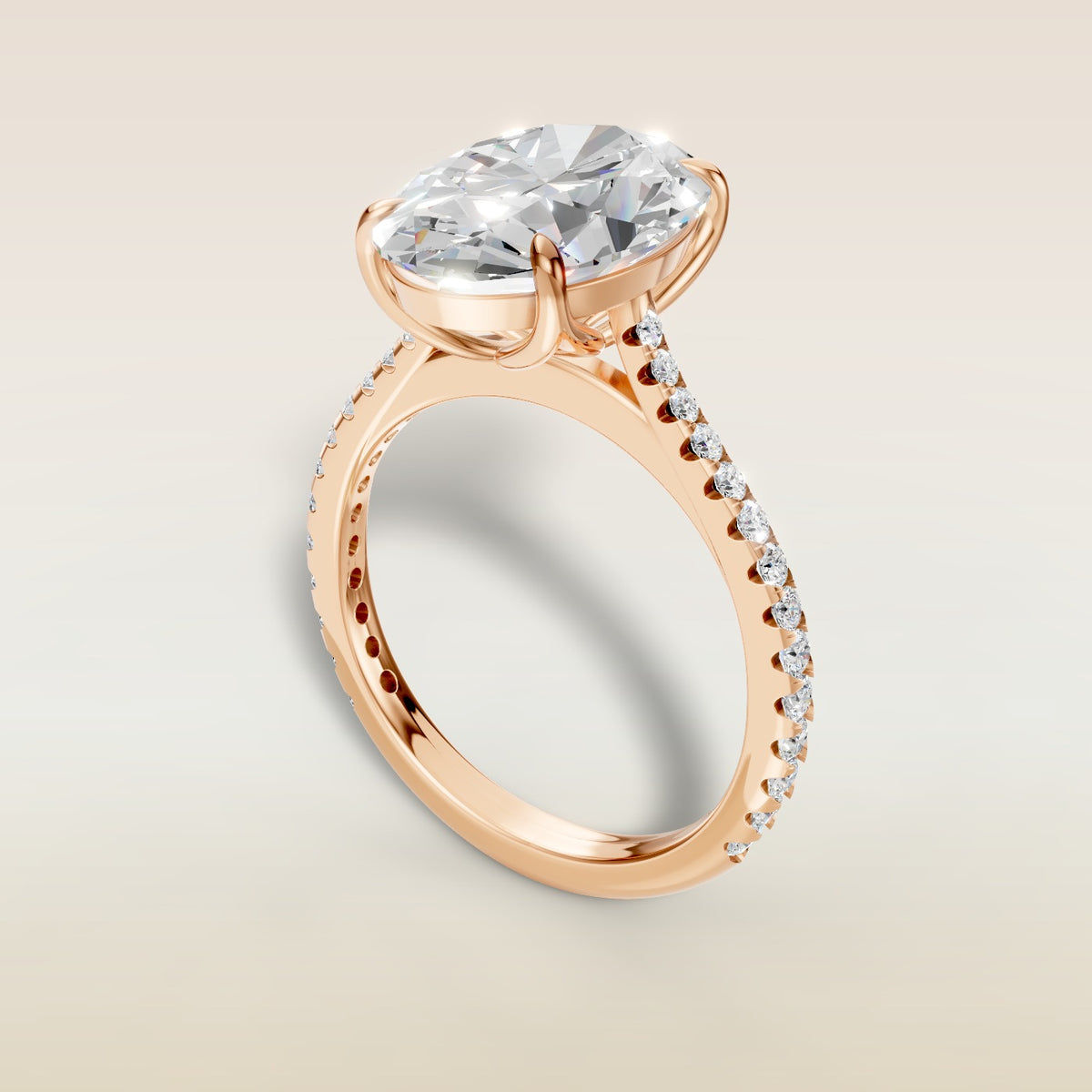 Oval Tulip Classic Pave engagement ring in rose gold, angled view