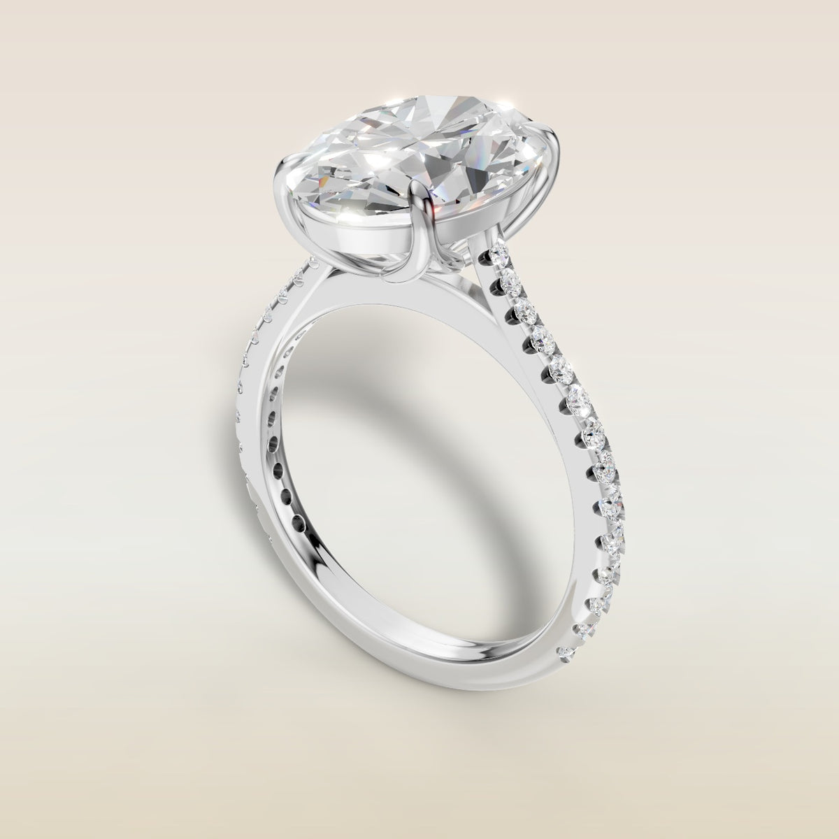 Oval Tulip Classic Pave engagement ring in white gold, angled view