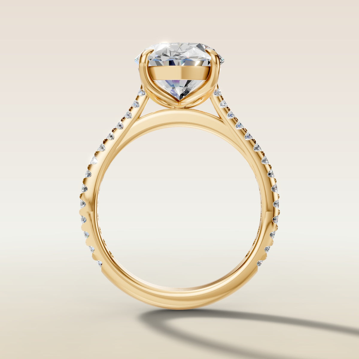 Oval Tulip Classic Pave engagement ring in yellow gold, front view
