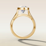 Oval Full Bezel Split Shank engagement ring in yellow gold