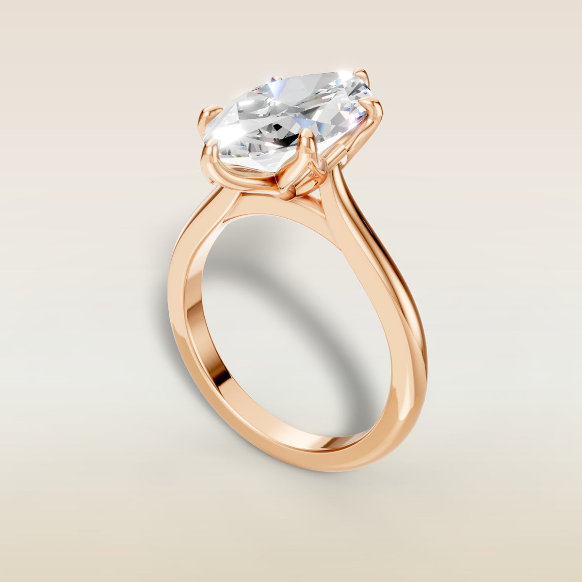 Marquise Tulip Six Petal engagement ring in rose gold, angled view