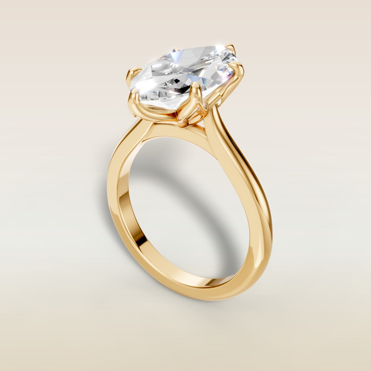 Marquise Tulip Six Petal engagement ring in yellow gold, angled view