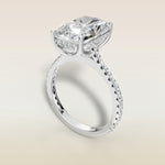 Radiant Tulip Hidden Halo Pave engagement ring in white gold, angled view
