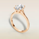 Oval Six Petal Diamond Tulip Split Shank engagement ring in rose gold, angled view