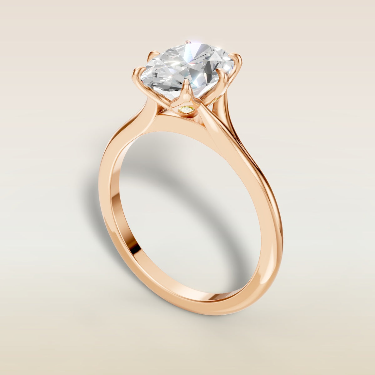 Oval Six Petal Diamond Tulip Split Shank engagement ring in rose gold, angled view