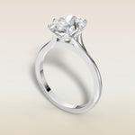 Oval Six Petal Diamond Tulip Split Shank engagement ring in white gold, angled view