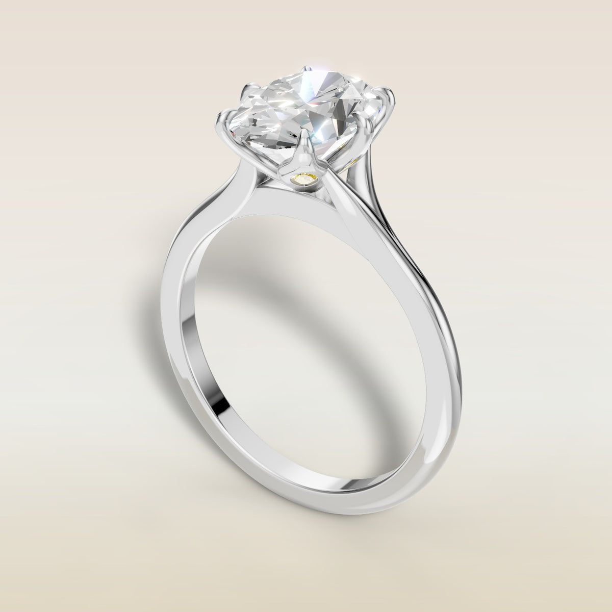 Oval Six Petal Diamond Tulip Split Shank engagement ring in white gold, angled view