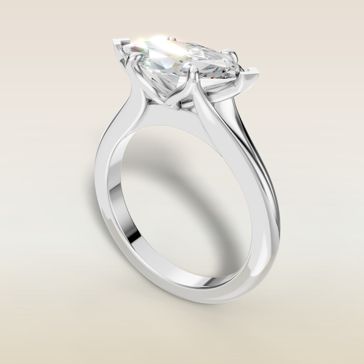 Marquise East West Tulip Split Shank engagement ring in white gold, angled view