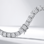 Lab grown diamond tennis bracelet with cushion cut diamonds in white gold