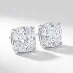 Lab grown diamond stud earrings with cushion cut diamonds in white gold