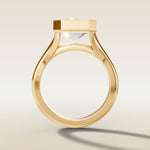 Emerald Full Bezel Split Shank engagement ring in yellow gold, front view