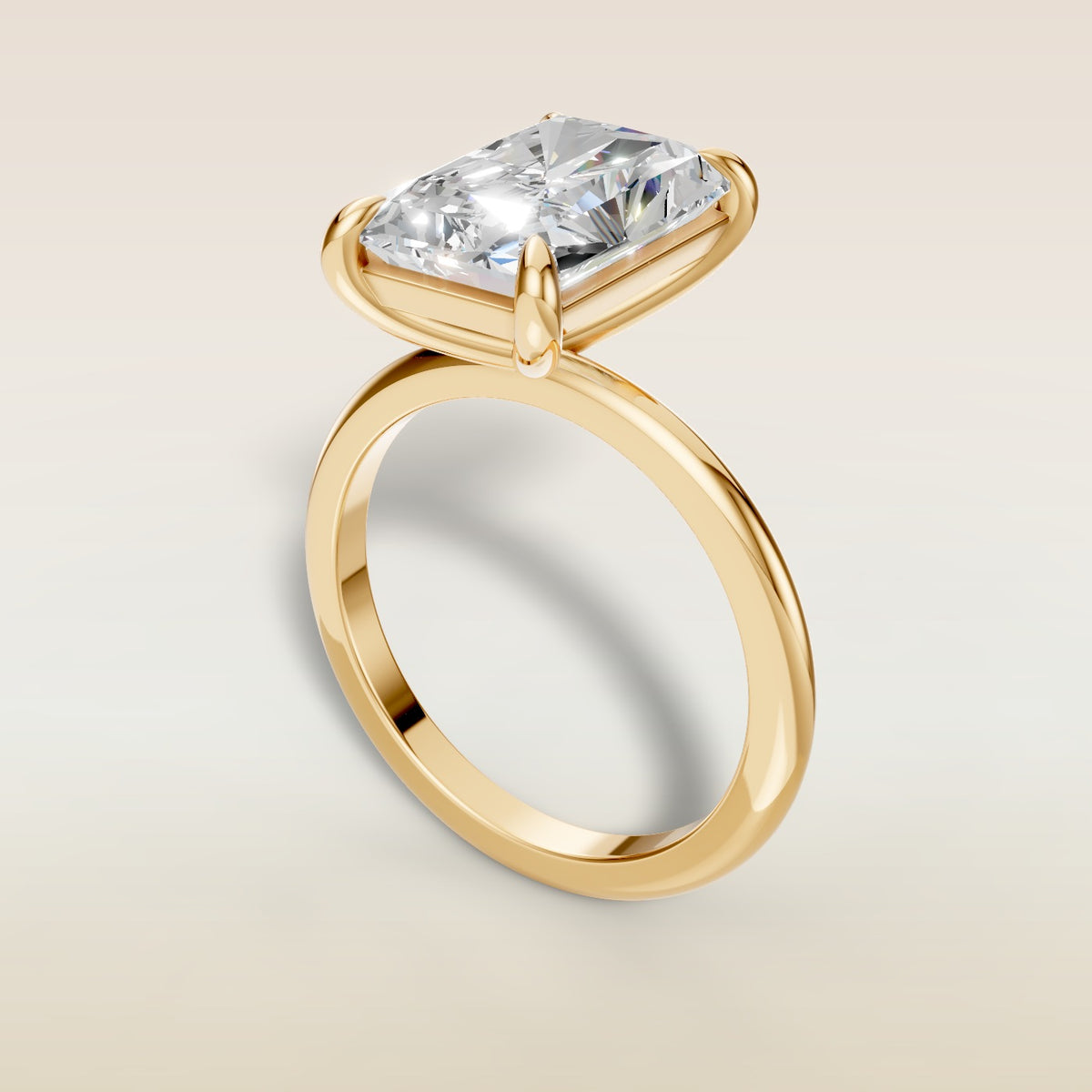 Radiant Classic Solitaire engagement ring in yellow gold, angled view