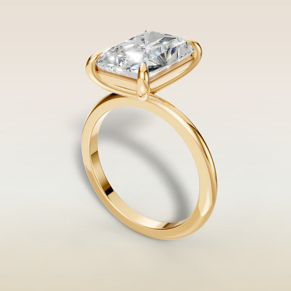 Radiant Classic Solitaire engagement ring in yellow gold, angled view