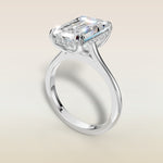 Emerald Tulip with Hidden Halo engagement ring in white gold, angled view