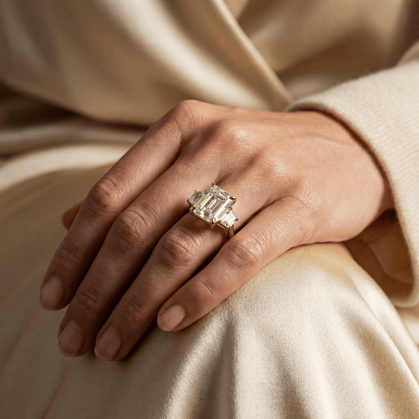 Emerald Three Stone Modern