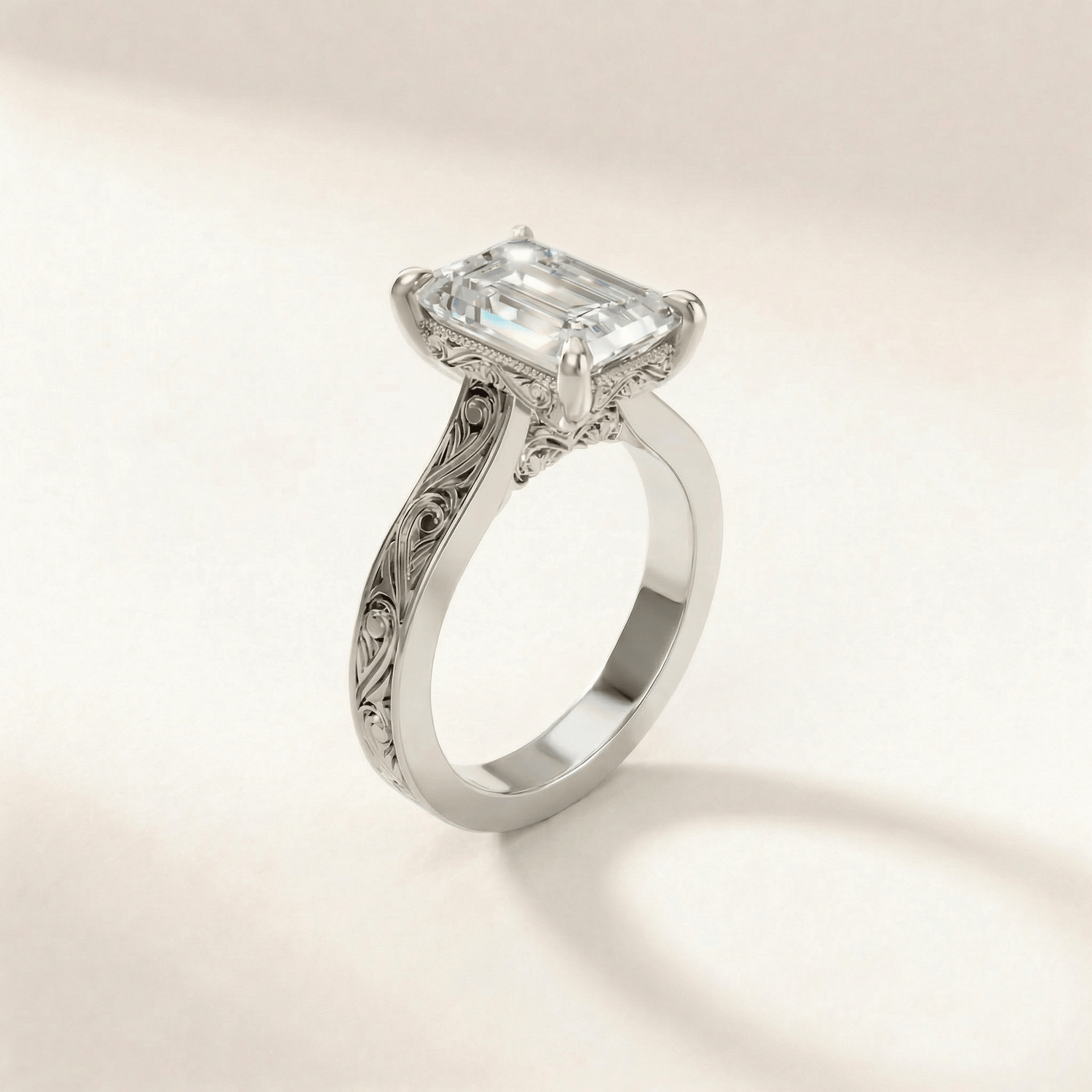 Emerald Thick Band Engraved