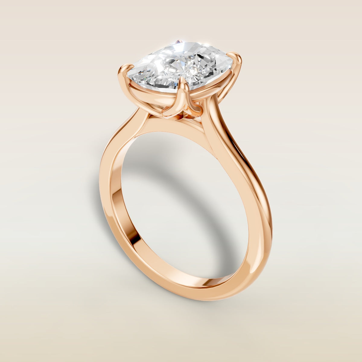 Cushion Tulip Classic engagement ring in rose gold, angled view