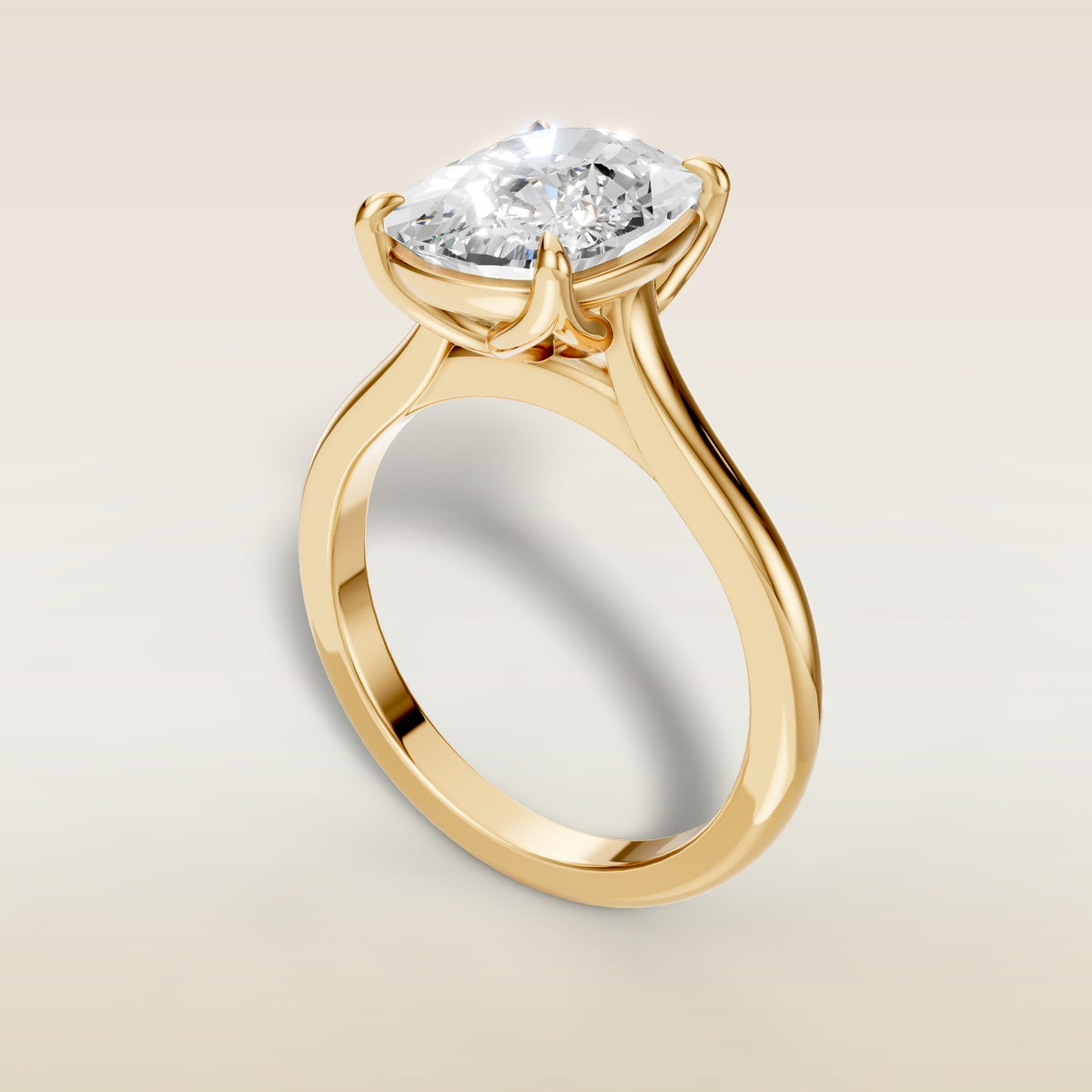 Cushion Tulip Classic engagement ring in yellow gold, angled view