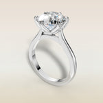 Round Tulip Six Petal engagement ring in white gold, angled view