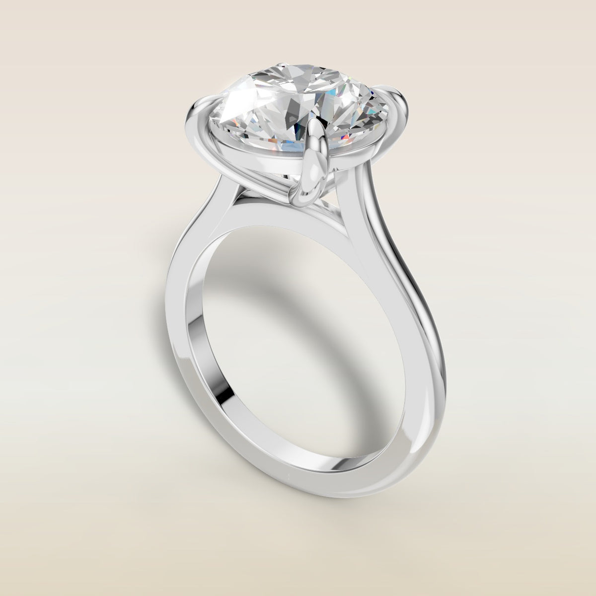 Round Classic Cathedral engagement ring in white gold, angled view