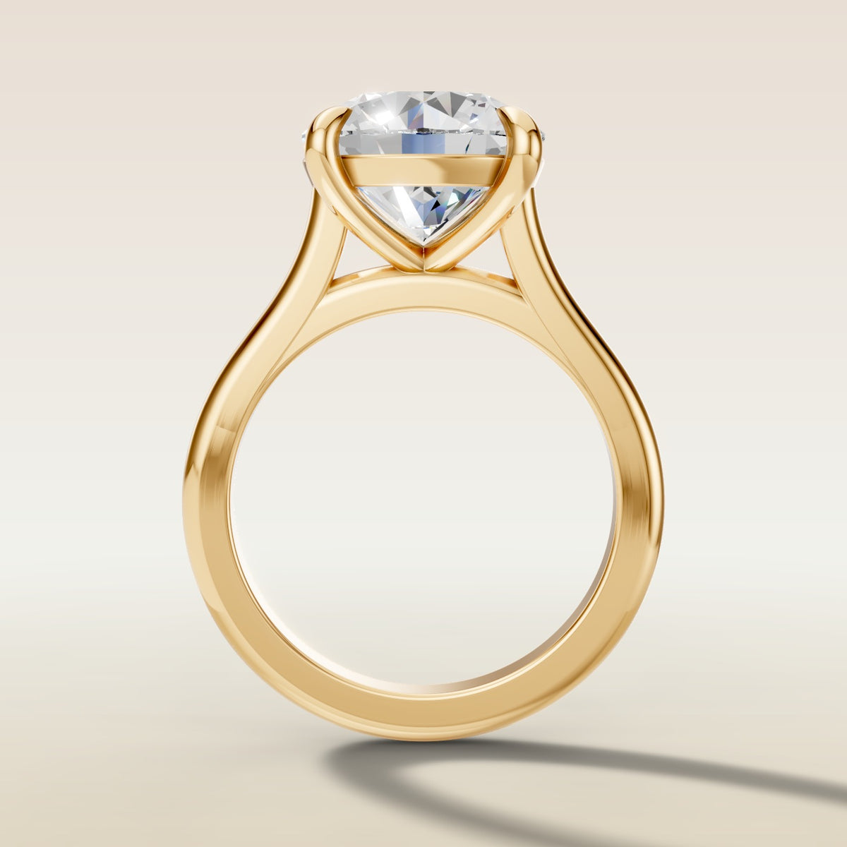 Round Classic Cathedral engagement ring in yellow gold, front view