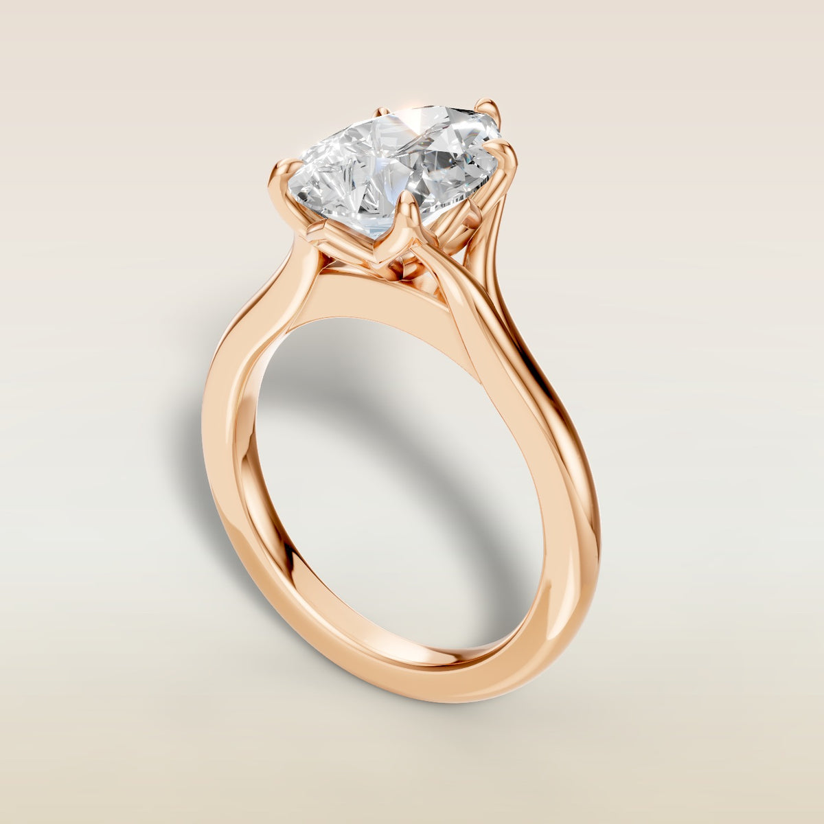 Pear Half Petal Tulip Split Shank engagement ring in rose gold, angled view
