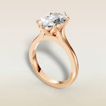 Moval Six Petal Tulip Split Shank engagement ring in rose gold, angled view