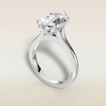 Moval Six Petal Tulip Split Shank engagement ring in white gold, angled view