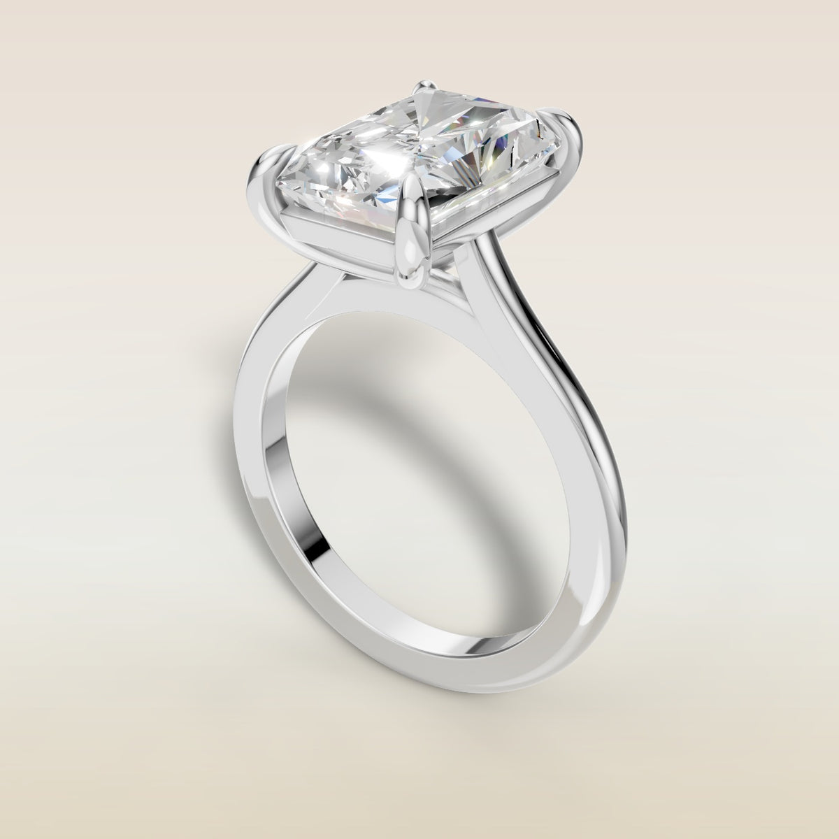 Radiant Classic Cathedral engagement ring in white gold, angled view