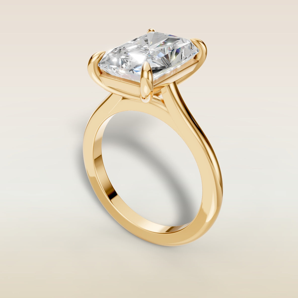 Radiant Classic Cathedral engagement ring in yellow gold, angled view
