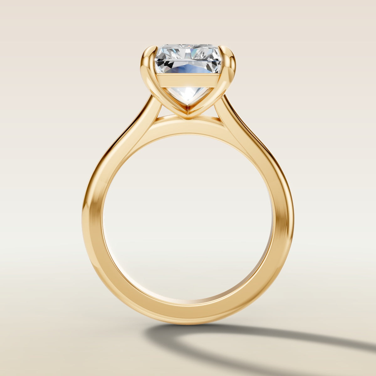 Radiant Classic Cathedral engagement ring in yellow gold, front view