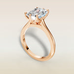 Emerald Six Petal Tulip engagement ring in rose gold, angled view