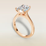 Emerald Tulip Six Petal engagement ring in rose gold, angled view