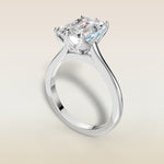 Emerald Tulip Six Petal engagement ring in white gold, angled view