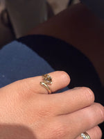 Pear champagne lab grown diamond ring side view